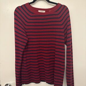 Equipment Red and Navy Striped Sweater